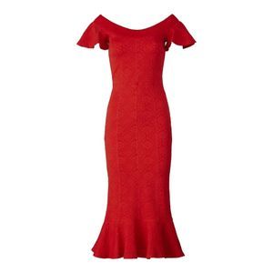 Opening Ceremony Mermaid Embossed Sheath Dress Midi Cocktail Red Size S